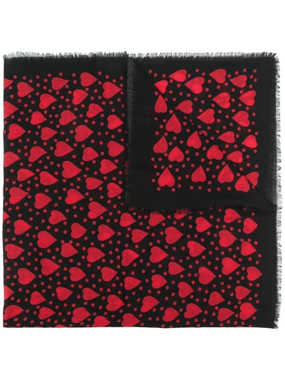 Saint Laurent Two-tone Heart-print Scarf In Black