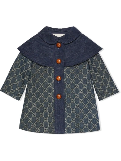 Gucci Babies' Gg Jacquard Denim Coat In Blue