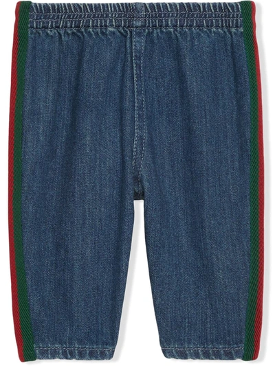Gucci Babies' Web-trim Jeans In Blue