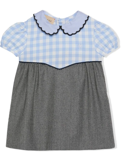 Gucci Babies' Gingham-trim Dress In Blue