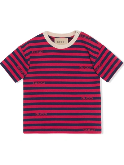 Gucci Babies' Logo-print Striped Pattern T-shirt In Blue