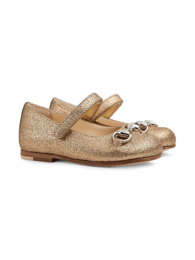 Gucci Babies' Aisha Glitter Ballerina Shoes In Gold