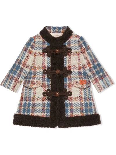 Gucci Babies' Checked Toggle-fastening Coat In Blue