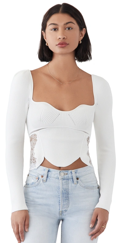 Self-portrait Lace-trimmed Ribbed-knit Top In White