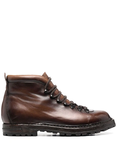 Officine Creative Brushed Lace-up Ankle Boots In Brown