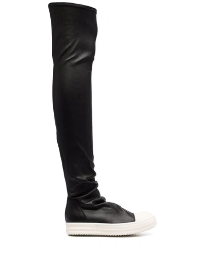 Rick Owens Black Knee-high Sneakers With Platform In Leather Woman In Gray