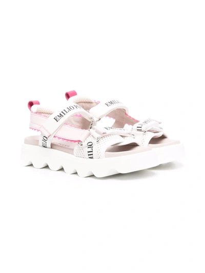 Emilio Pucci Junior Kids' Logo Touch-strap Sandals In White