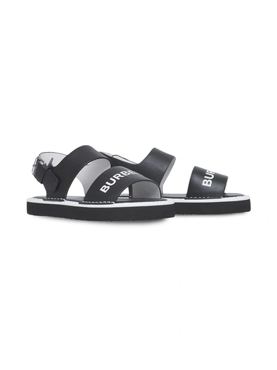 Burberry Kids' Logo-print Leather Sandals In Black