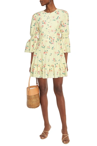 Paloma Blue Gracie Ruffled Floral-print Crepe De Chine Mini Dress In Neutrals