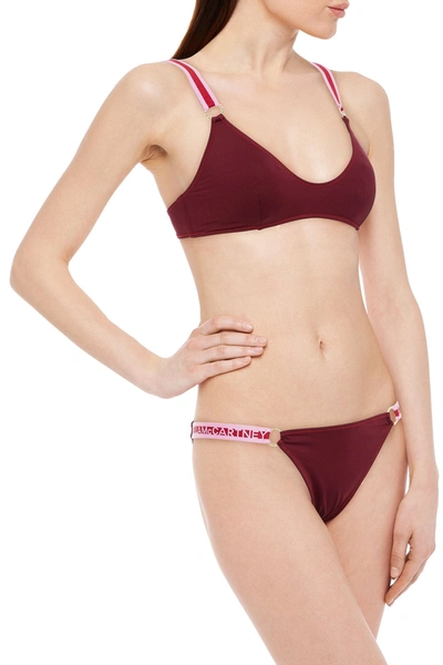 Stella Mccartney Jacquard-trimmed Mid-rise Bikini Briefs In Merlot