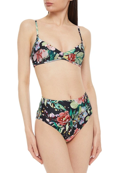 Zimmermann Floral-print Triangle Bikini Top In Midnight Blue