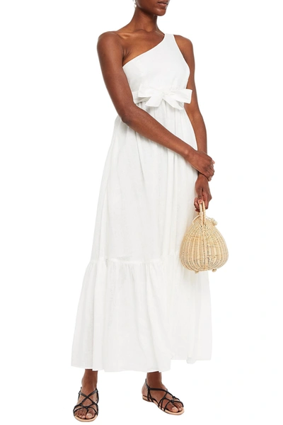 Zimmermann Juliette One-shoulder Bow-detailed Linen Maxi Dress In Off-white