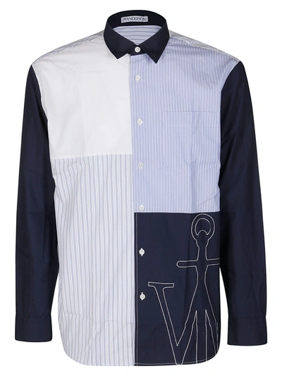 Jw Anderson Patchwork Anchor Relaxed Fit Long Sleeve Button-up Cotton Shirt In Multicolor