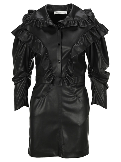 Philosophy Di Lorenzo Serafini Poplin Dress With Voluminous Sleeves In Black