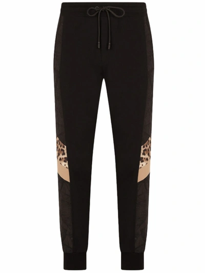 Dolce & Gabbana Mixed-fabric Jogging Pants With Patch In Animal Print