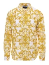 VERSACE JEANS COUTURE PRINTED STRETCH COTTON SHIRT IN WHITE AND GOLD