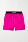 Tom Ford Velvet-trimmed Stretch-silk Satin Shorts In Pink