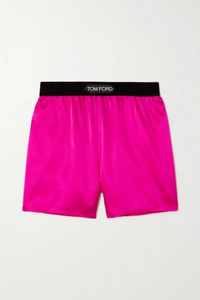 Tom Ford Pink Satin Shorts With Logo On Waistband In Stretch Silk