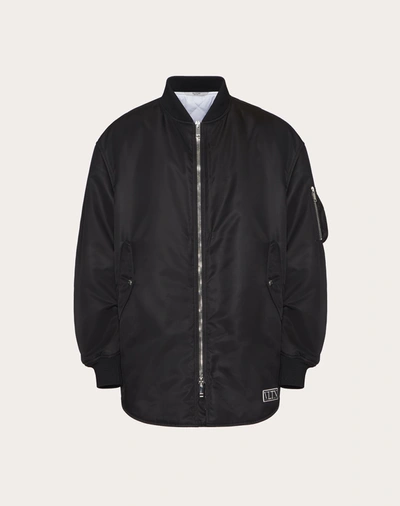 Valentino Uomo Padded Nylon Vltn Tag Bomber Jacket In Black