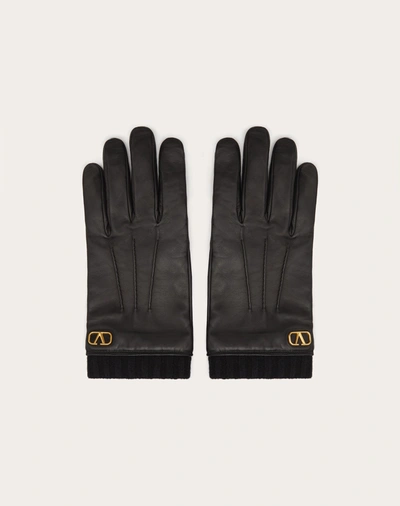 Valentino Garavani Uomo Vlogo Signature Leather Gloves In Black