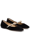 JIMMY CHOO ADE EMBELLISHED SUEDE BALLET FLATS,P00578642