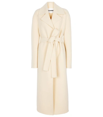 Jil Sander Off-white Virgin Wool Double Washed Coat In Yellow