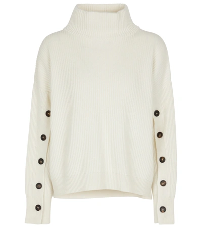 Brunello Cucinelli Button-detailed Ribbed Cashmere Turtleneck Sweater In White