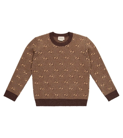 Gucci Kids' Gg羊毛毛衣 In Brown