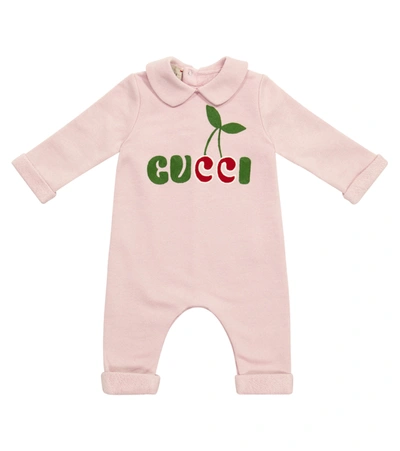 Gucci Baby Logo棉质连身衣 In Faded Rose/mc