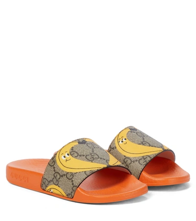 Gucci Kids' Banana Gg Supreme Slide Sandals In Beige