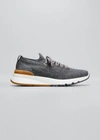 Brunello Cucinelli Men's Stretch Knit Trainer Sneakers In Grey