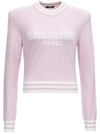 Balmain Logo Wool Blend Knit Cropped Sweater In Pink