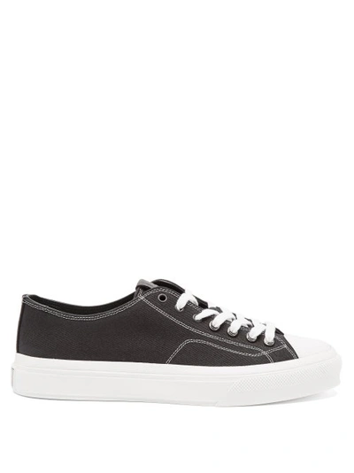 Givenchy Man Black And White City Sneakers In Canvas And Grain Leather