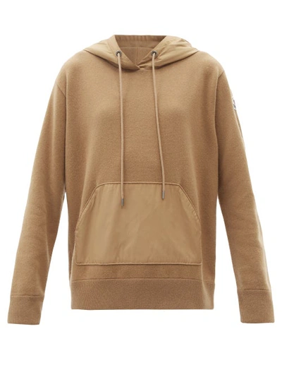 Moncler Logo-patch Panelled Wool-blend Hooded Sweater In Beige