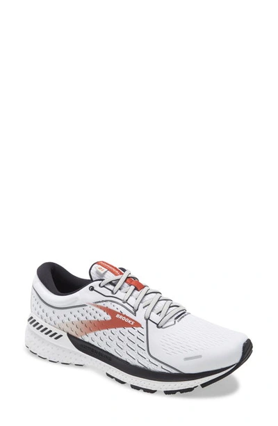 Brooks Adrenaline Gts 21 Running Shoe In White/black/orange