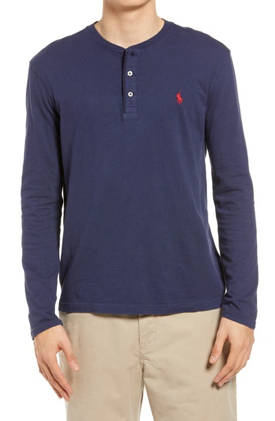 Polo Ralph Lauren Button Down Embroidered Logo T-shirt In Cruise Navy