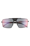 Prada 59mm Mirrored Rectangular Sunglasses In Matte Black/ Grey Mirror