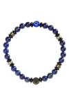 Caputo & Co Evil Eye Beaded Stretch Bracelet In Lapis Lazuli/black Onyx/pyrite