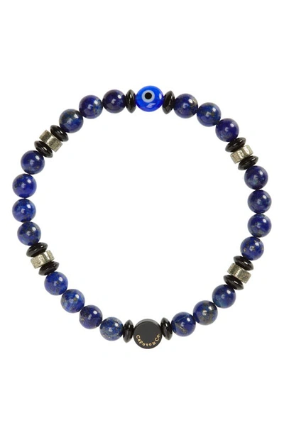 Caputo & Co Evil Eye Beaded Stretch Bracelet In Lapis Lazuli/black Onyx/pyrite