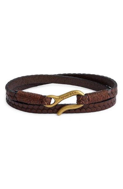 Caputo & Co Embossed Leather Wrap Bracelet In Dark Brown