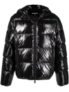 Dsquared2 Logo Tag Shiny Nylon Down Jacket In Black