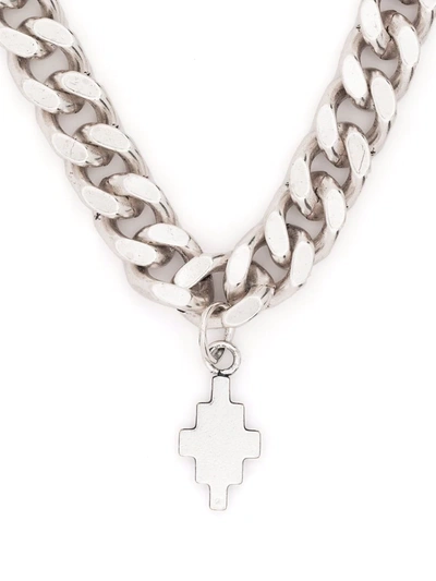 Marcelo Burlon County Of Milan Cross Pendant Curb Chain Necklace In Silver