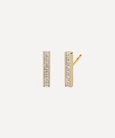 Monica Vinader Womens Gold Signature Skinny Recycled 18ct Yellow Gold-plated Vermeil Silver And Diamond Stud Earrin