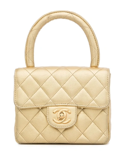 Pre-owned Chanel 1992 Micro Classic Flap Bag In Gold