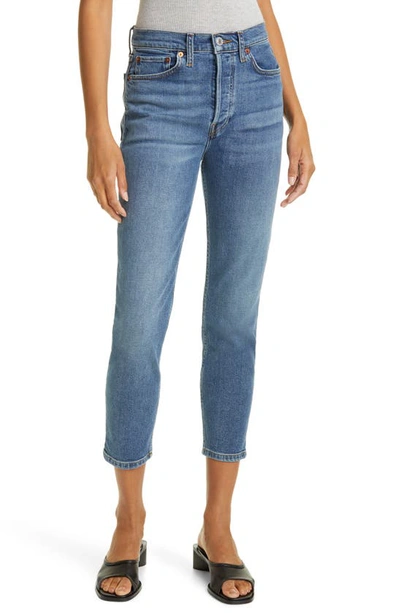 Re/done 90s Crop Low Slung Organic Straight-leg Jeans In Blue