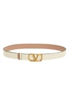 Valentino Vlogo Buckle Reversible Leather Belt In Light Ivory-rose Cannelle