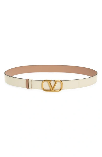 Valentino Garavani Vlogo Buckle Reversible Leather Belt In Light Ivory-rose Cannelle