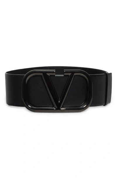 Valentino Garavani Vlogo Leather Belt In Black