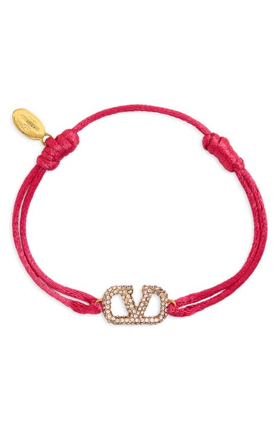 Valentino Garavani Crystal V Logo Slim Adjustable Bracelet In Pink