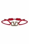 Valentino Garavani Garavani Crystal Vlogo Cord Bracelet In Rouge Pur/ Black Diamond